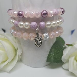 Elegant Pink and Purple Beaded Bracelet Set